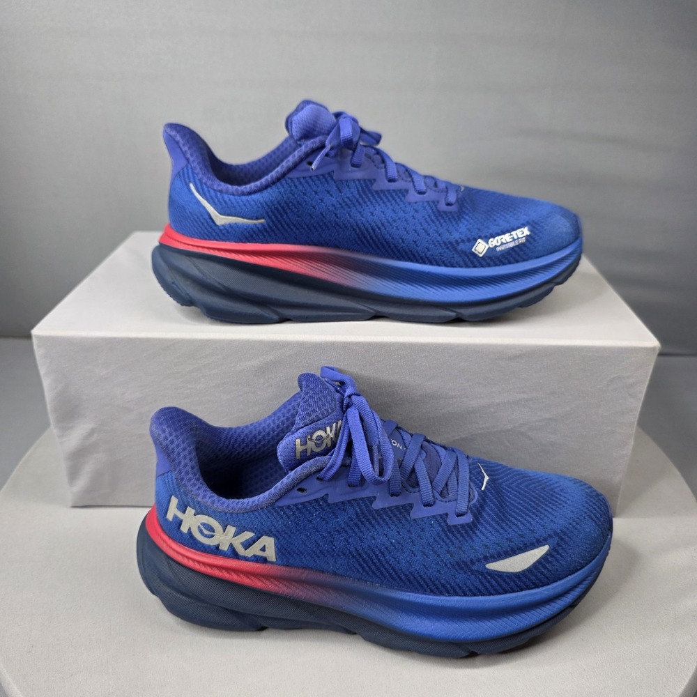 Hoka Clifton 9 GTX Women's Size 7B Blue Pink Gore-Tex Running Shoes Sneakers